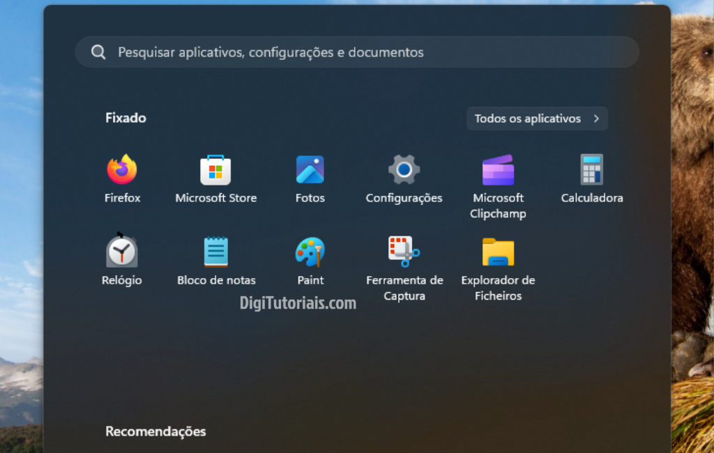 Menu iniciar do Windows