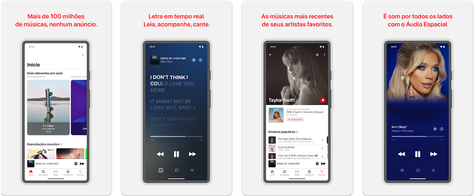 Imagens do aplicativo Apple Music