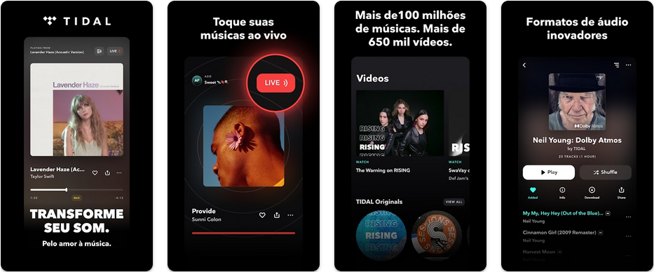 Imagens do aplicativo Tidal