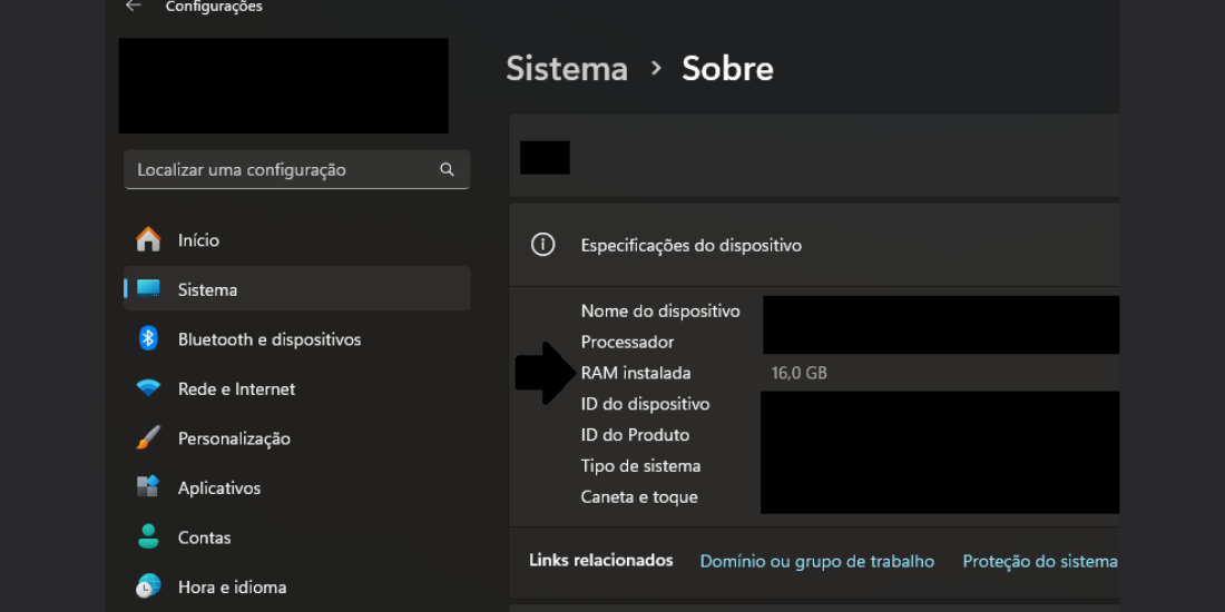 Configurações do sistema Windows